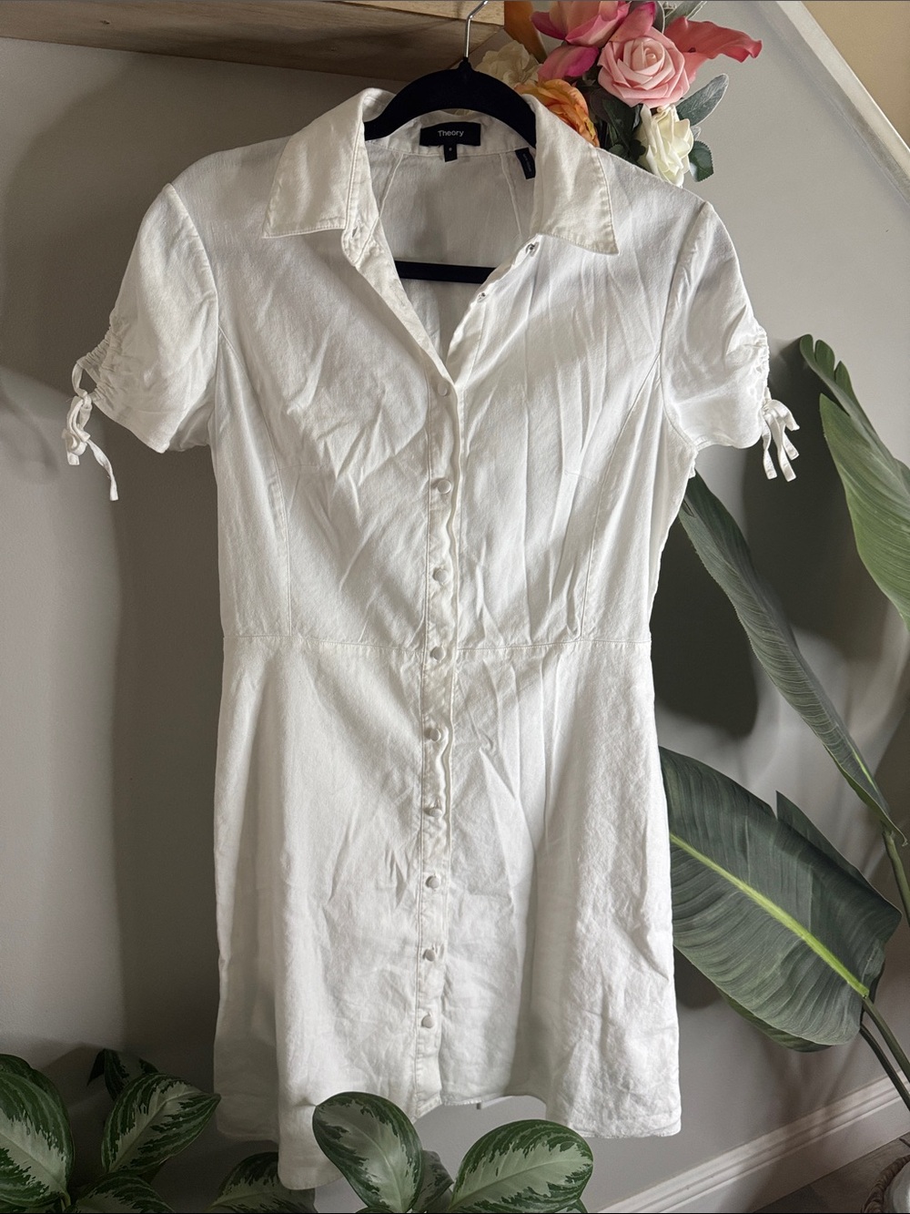 Theory Good Linen Short Sleeve Shirt Dress
